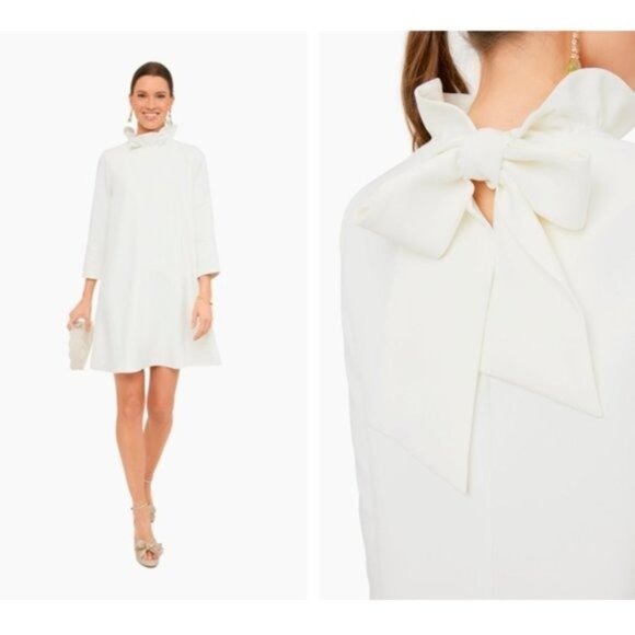 TuckernuckNEW Ivory Daphne Preppy Bow Tie 3/4 Sleeve Mini Dress Size XL